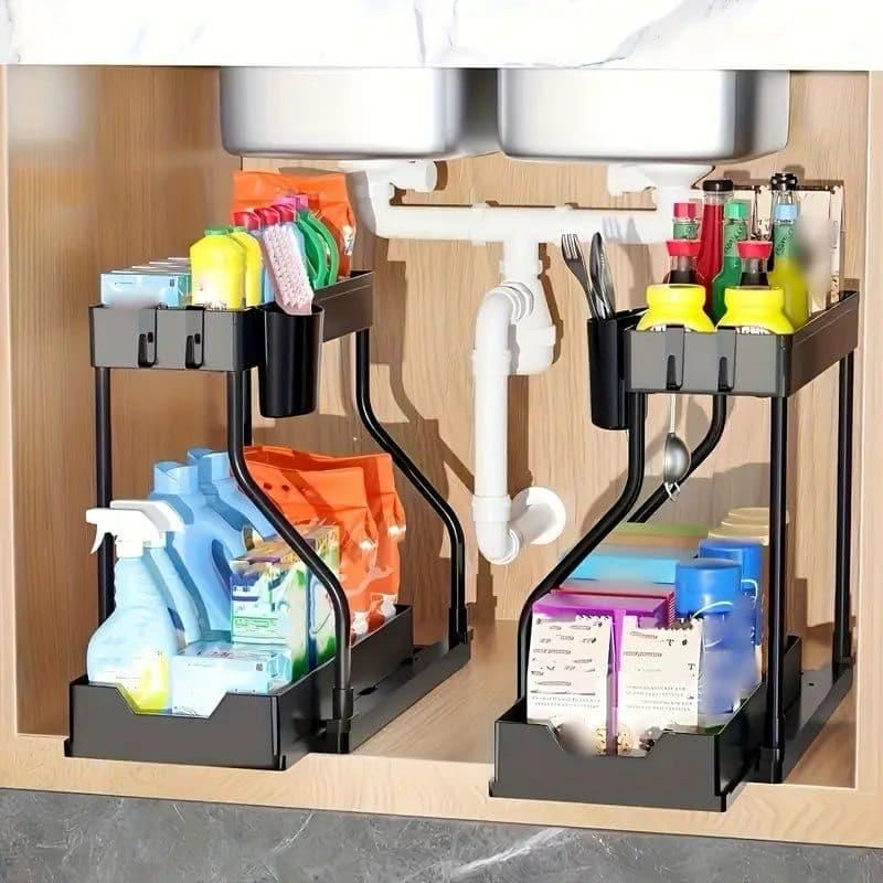 2 Tier L Shape Sliding Under Sink Organizer zggyny-x7