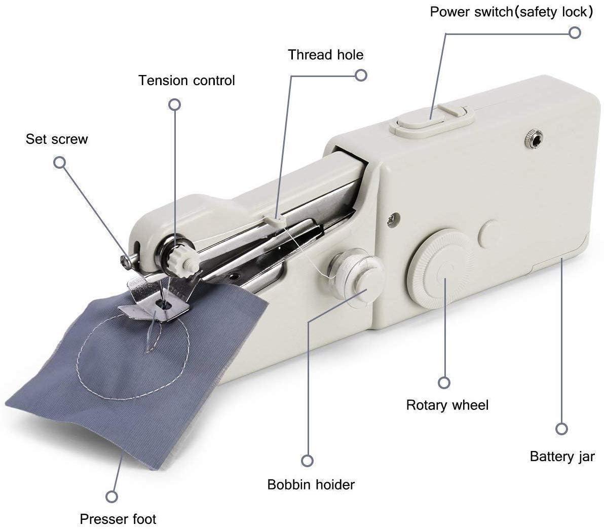 Handy Stitch Sewing Machines for Home Tailoring use, AC/DC Electric Mini Portable Cordless Stitching Machine Handheld Manual Machine (White, Stapler) zggyny-x7