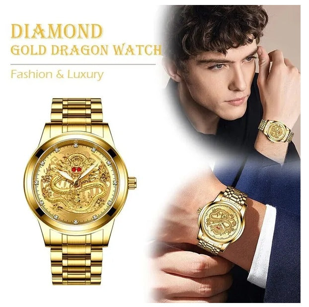 Business Gift Waterproof Gold Men's Diamond Quartz Watch Classic Stainless Steel zggyny-x7
